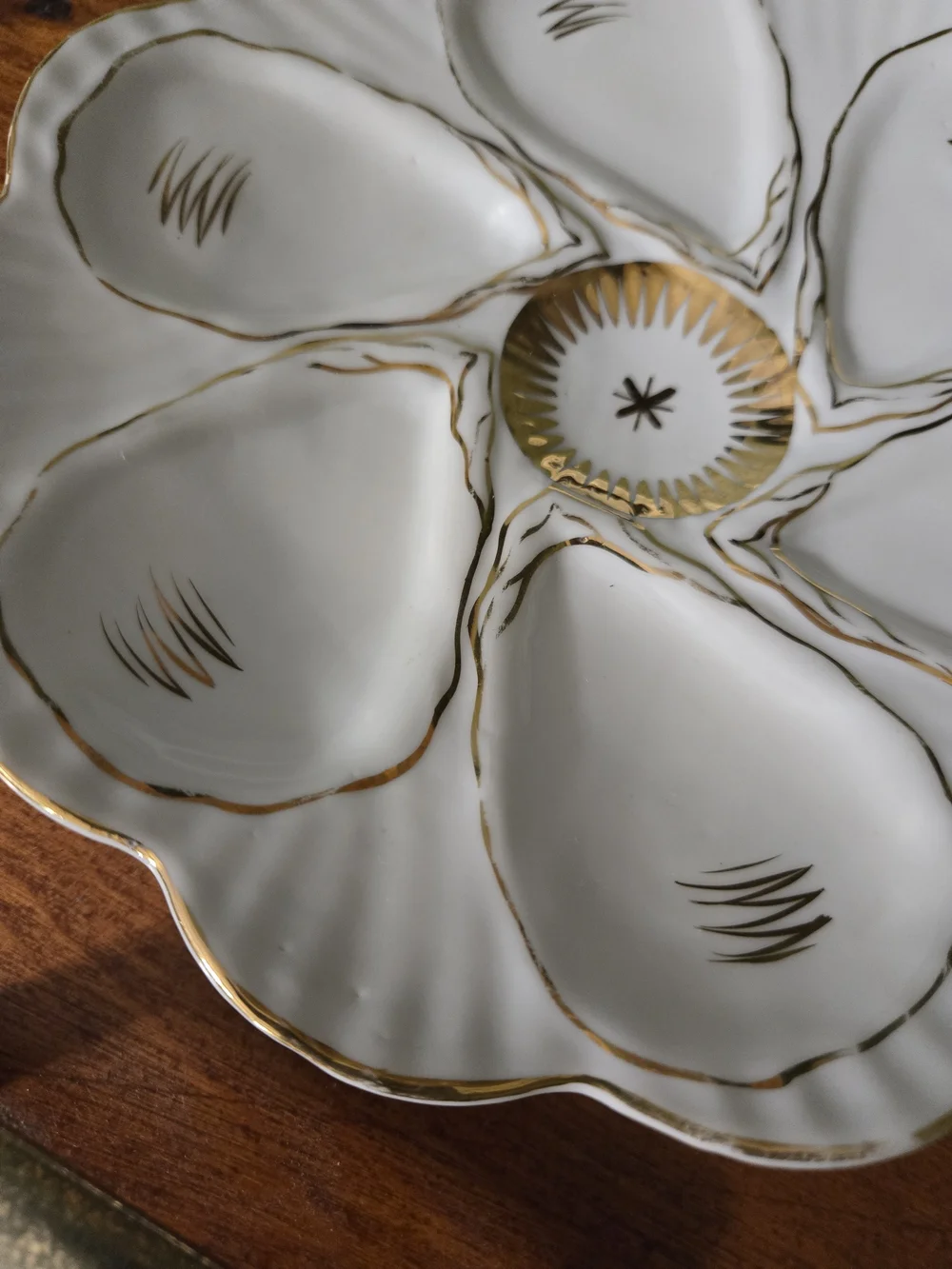 Victoria Karlsbad Austria White and Gold Porcelain Oyster Plate